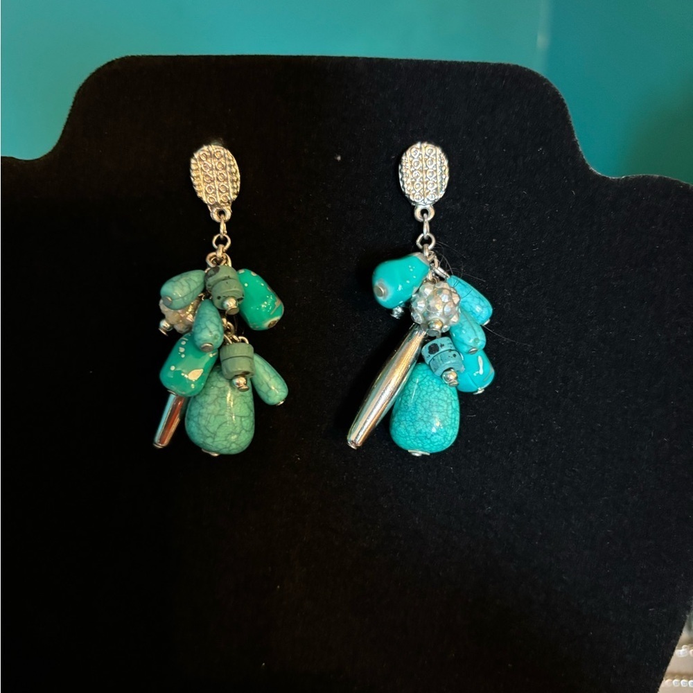 Blue and Silver Cluster Earrings with Turquoise Accents